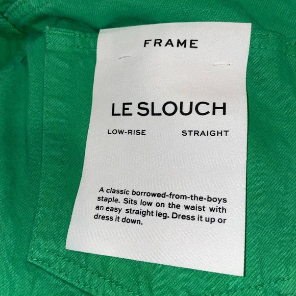 NWT FRAME LE SLOUCH KELLY GREEN LOW RISE BUTTON FLY JEANS SZ 34X30 - Picture 5 of 5